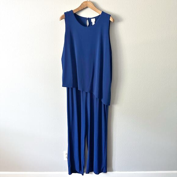 Chico's Size 4 Royal Blue Sleeveless Fly Jersey Jumpsuit Women's Plus Size 20 - Picture 2 of 12